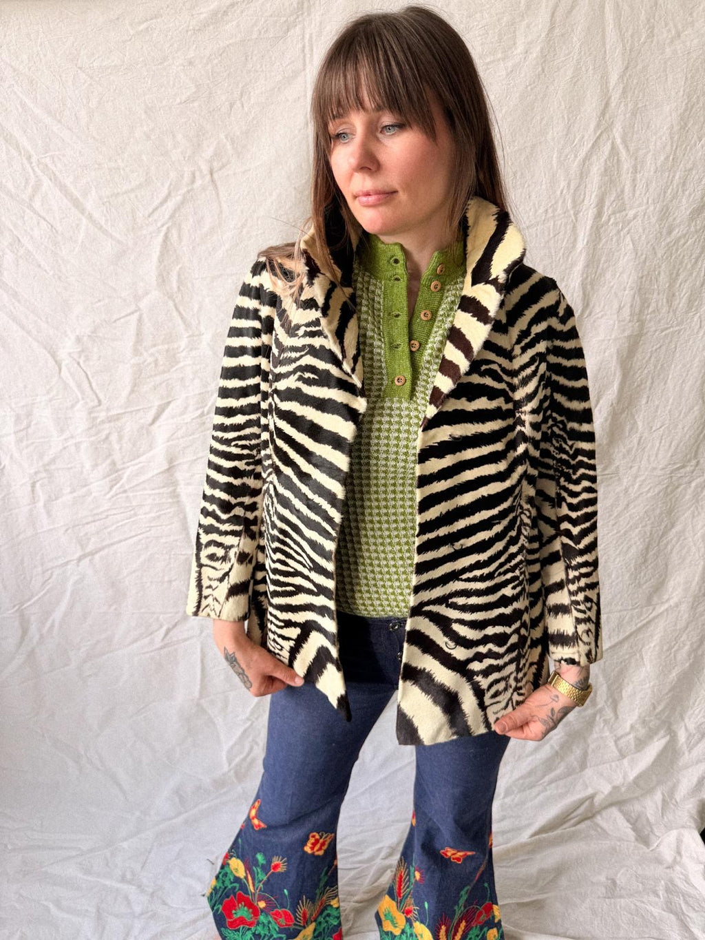 !1960s Zebra Print Pony Fur Statement Jacket
