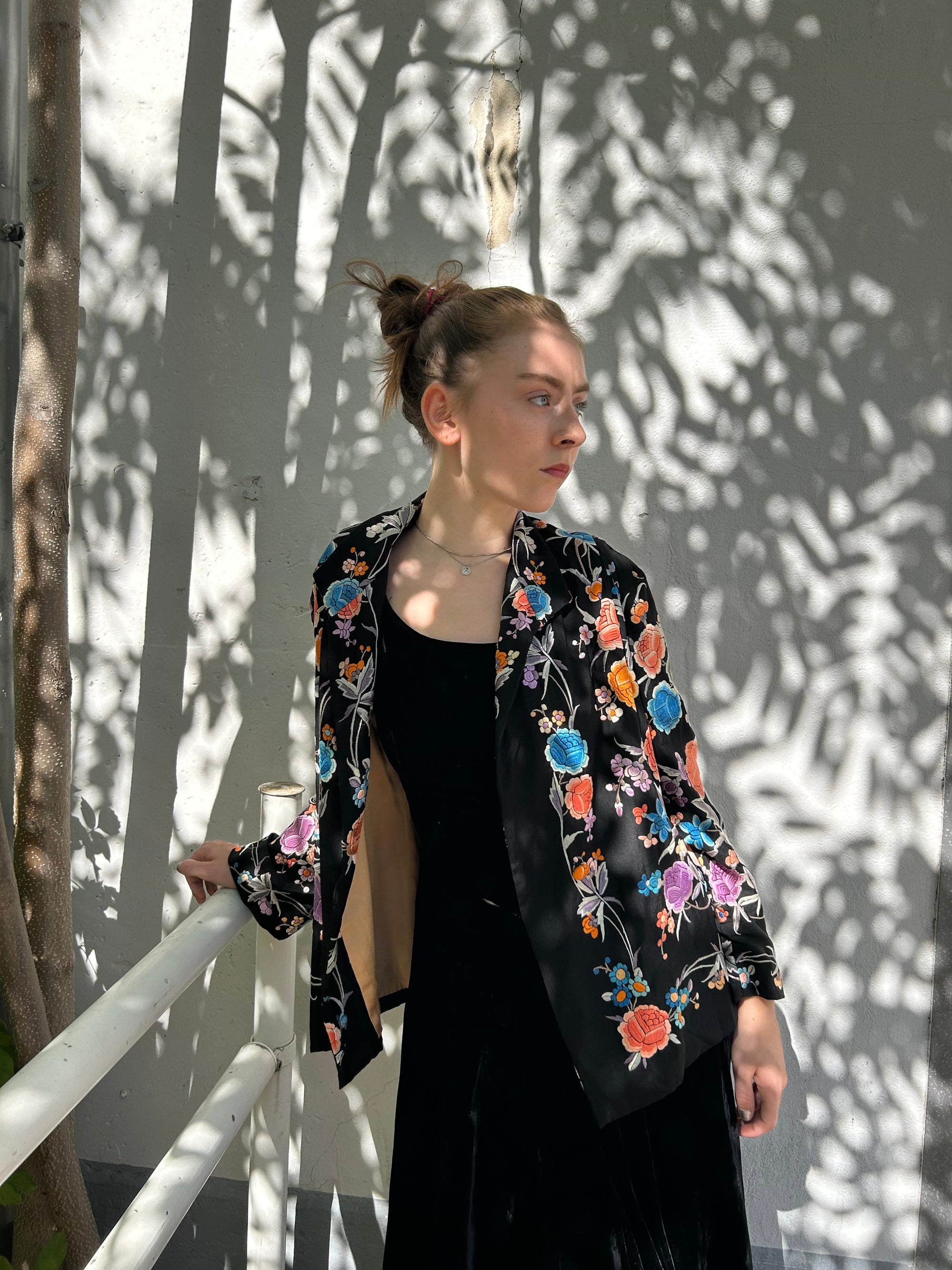 1920s Embroidered Silk Satin Jacket