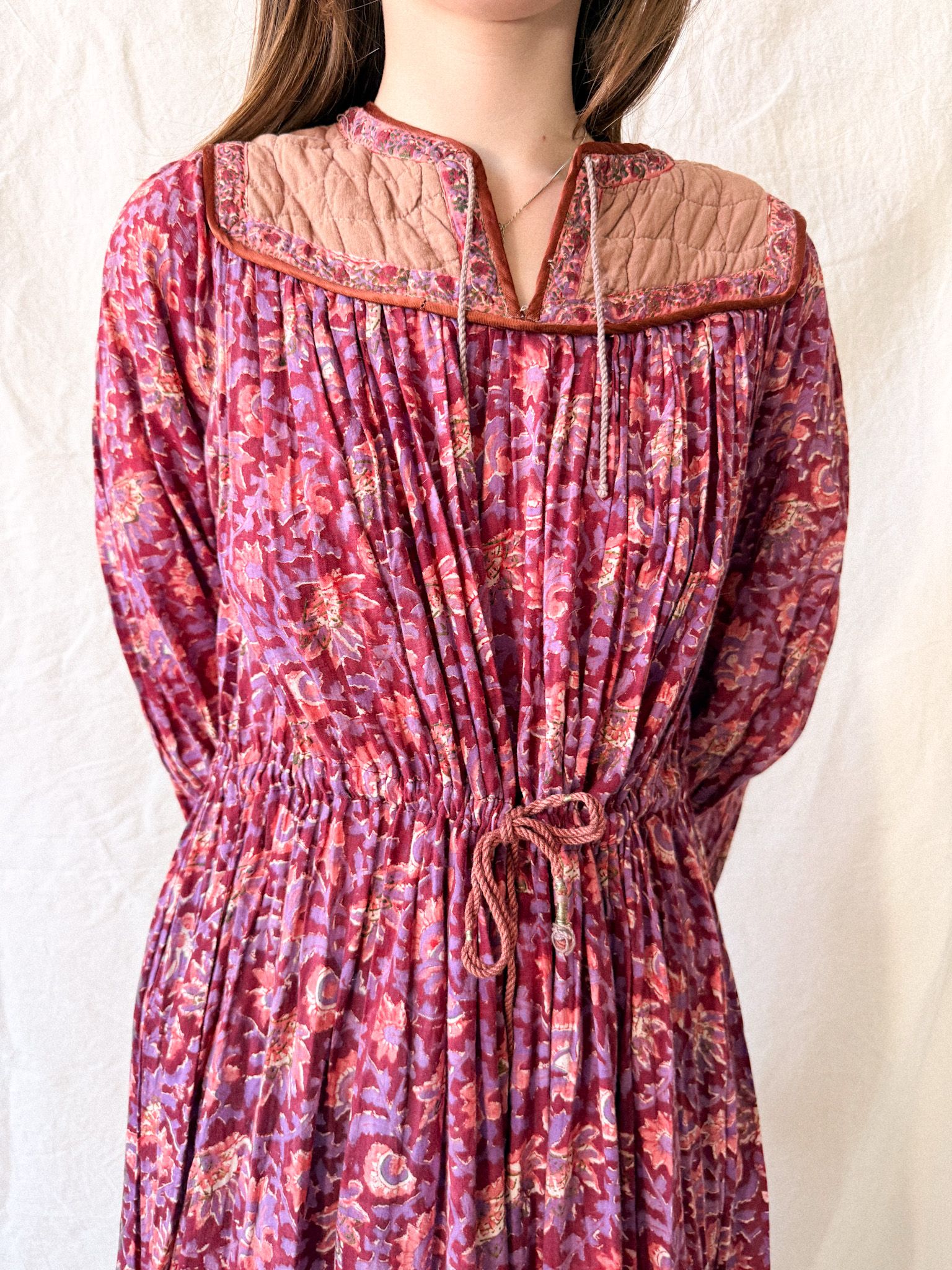 1970s Indian Block Print Cotton Gauze Dress