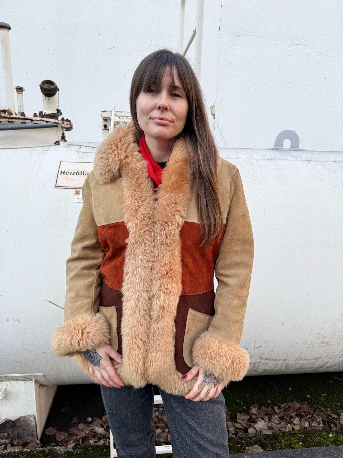 Rare 1970s Penny Lane Sheepskin Coat – Three-Colour Suede with Plush Shearling Trim