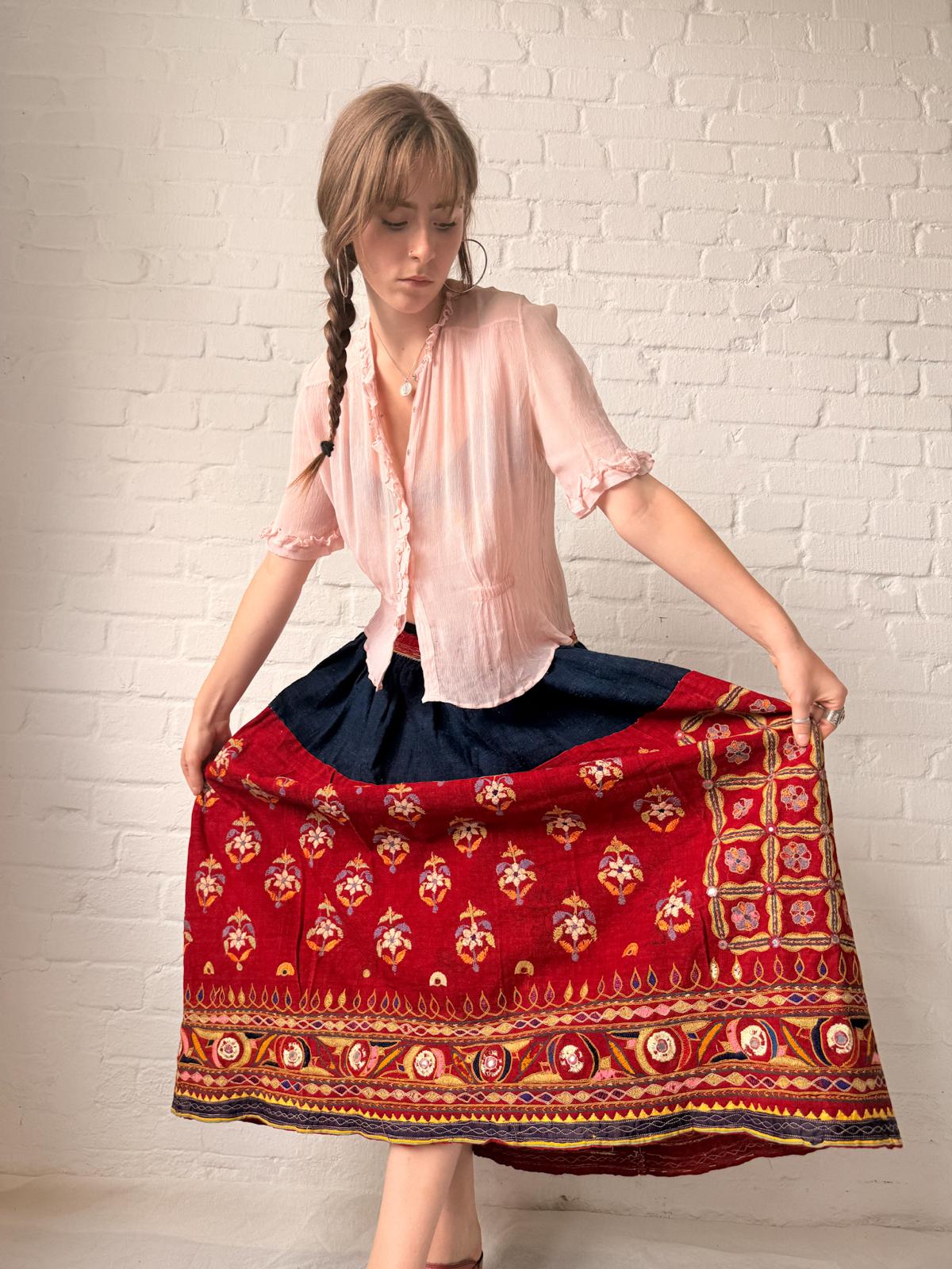 1960s Gujarati Embroidered Folk Skirt