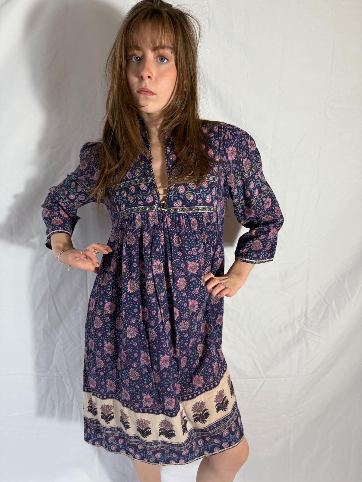 1970s Blockprint Cotton Dress