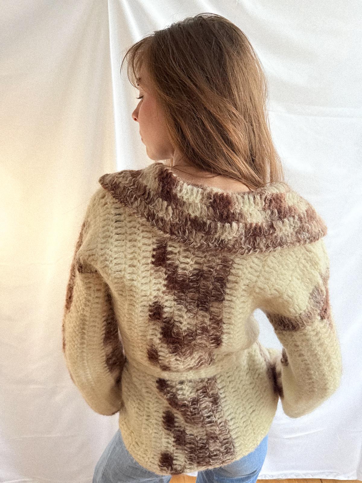 1970s Italian Made Mohair-Blend Belted Sweater with Collar