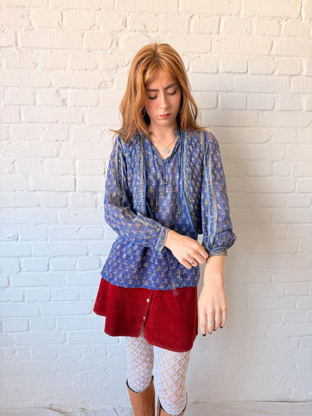 1970s Indian Cotton Gauze Blouse & Quilted Vest Set