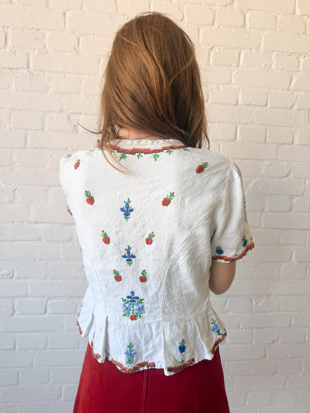 1960s–70s Embroidered Cotton Folk Peplum Blouse