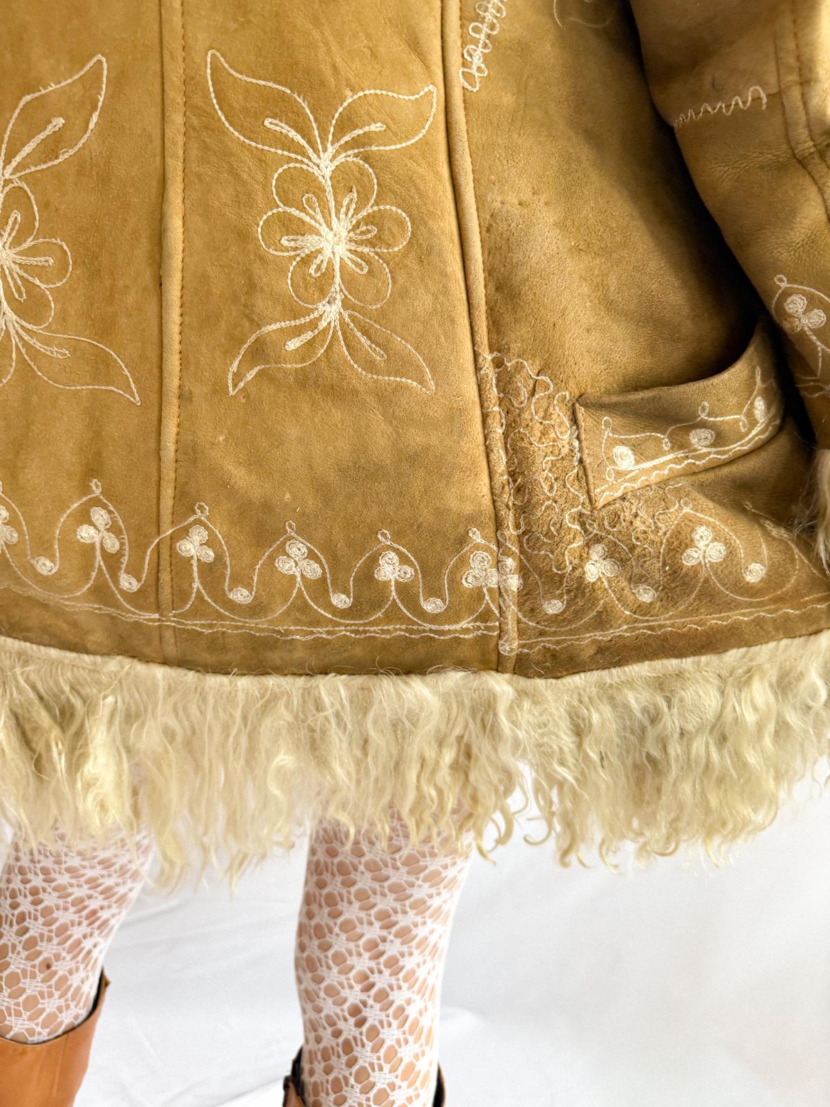1960s-70s Embroidered Afghan Jacket with Shearling Trim