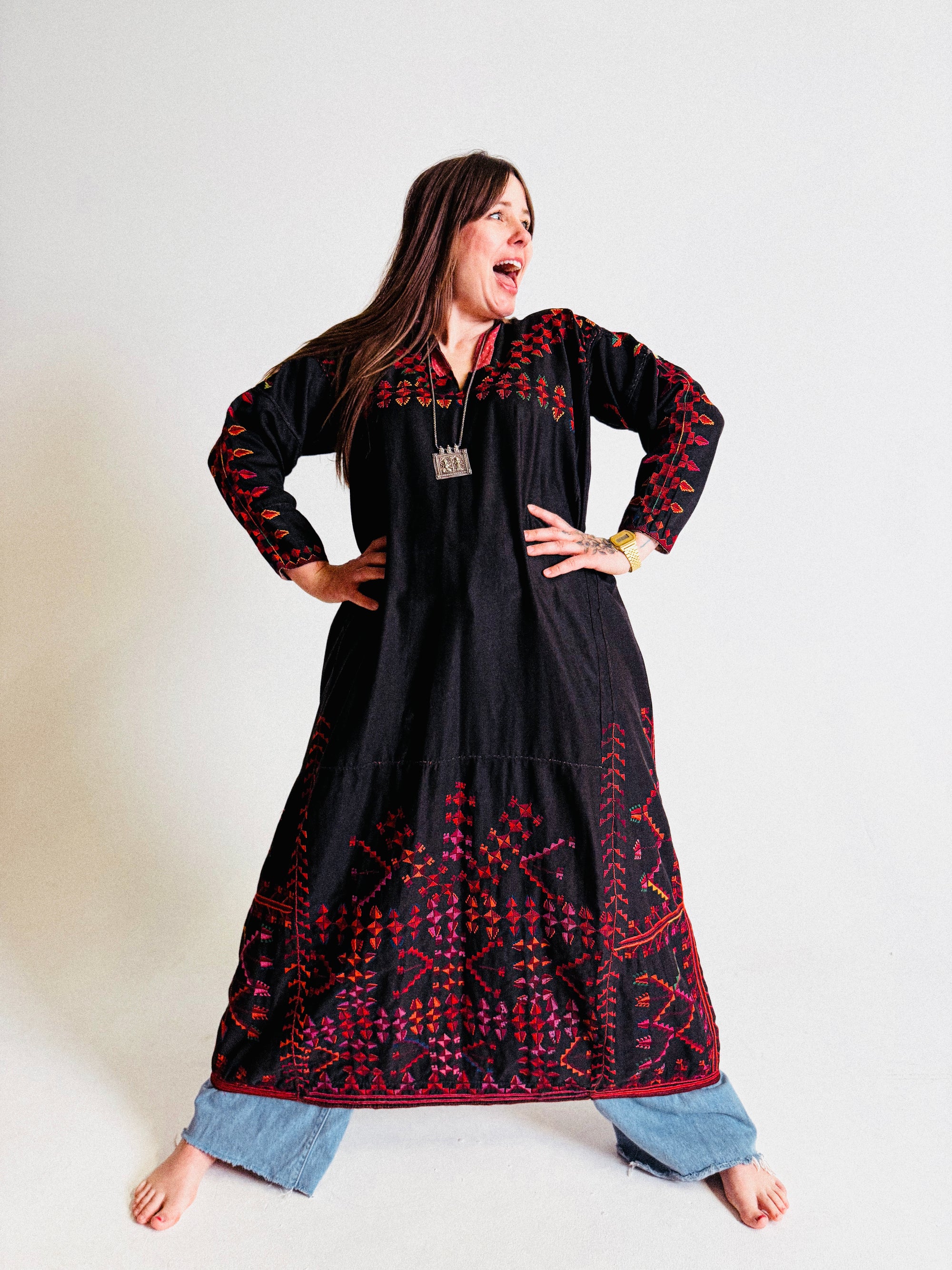 1960s Levantine Long Embroidered Dress