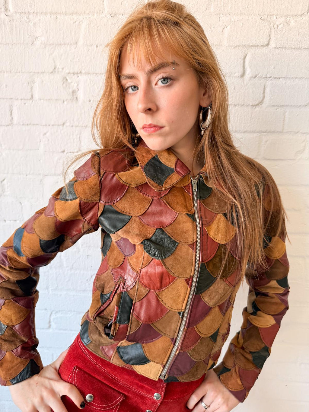 1970s Multicolour Leather & Suede Fish Scale Patchwork Jacket