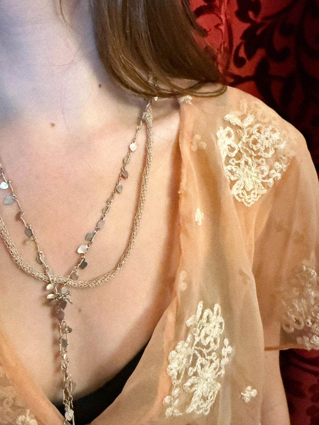 1930s Embroidered Chiffon Wrap Blouse with Capelet