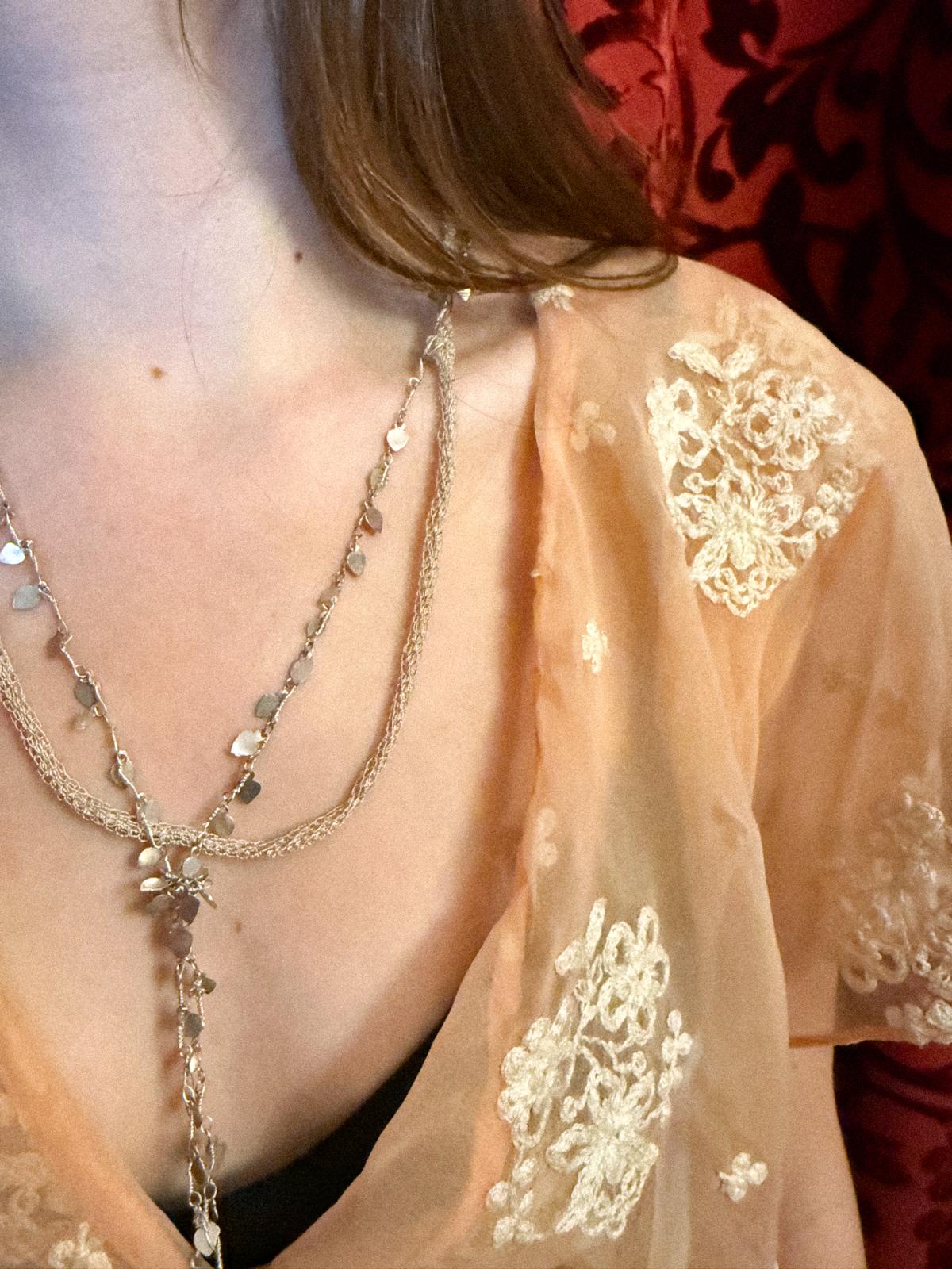 1930s Embroidered Chiffon Wrap Blouse with Capelet