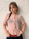 1930s Crinkled Pink Silk Blouse