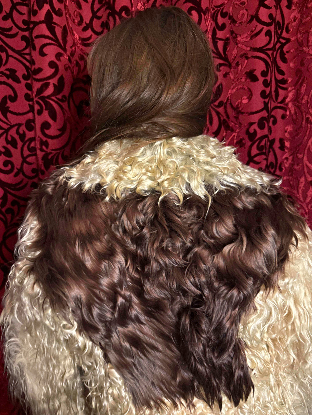 Rare 1960s–70s Tibetan Lamb Jacket – Two-Tone Curly Fur with Sculptural Sleeves