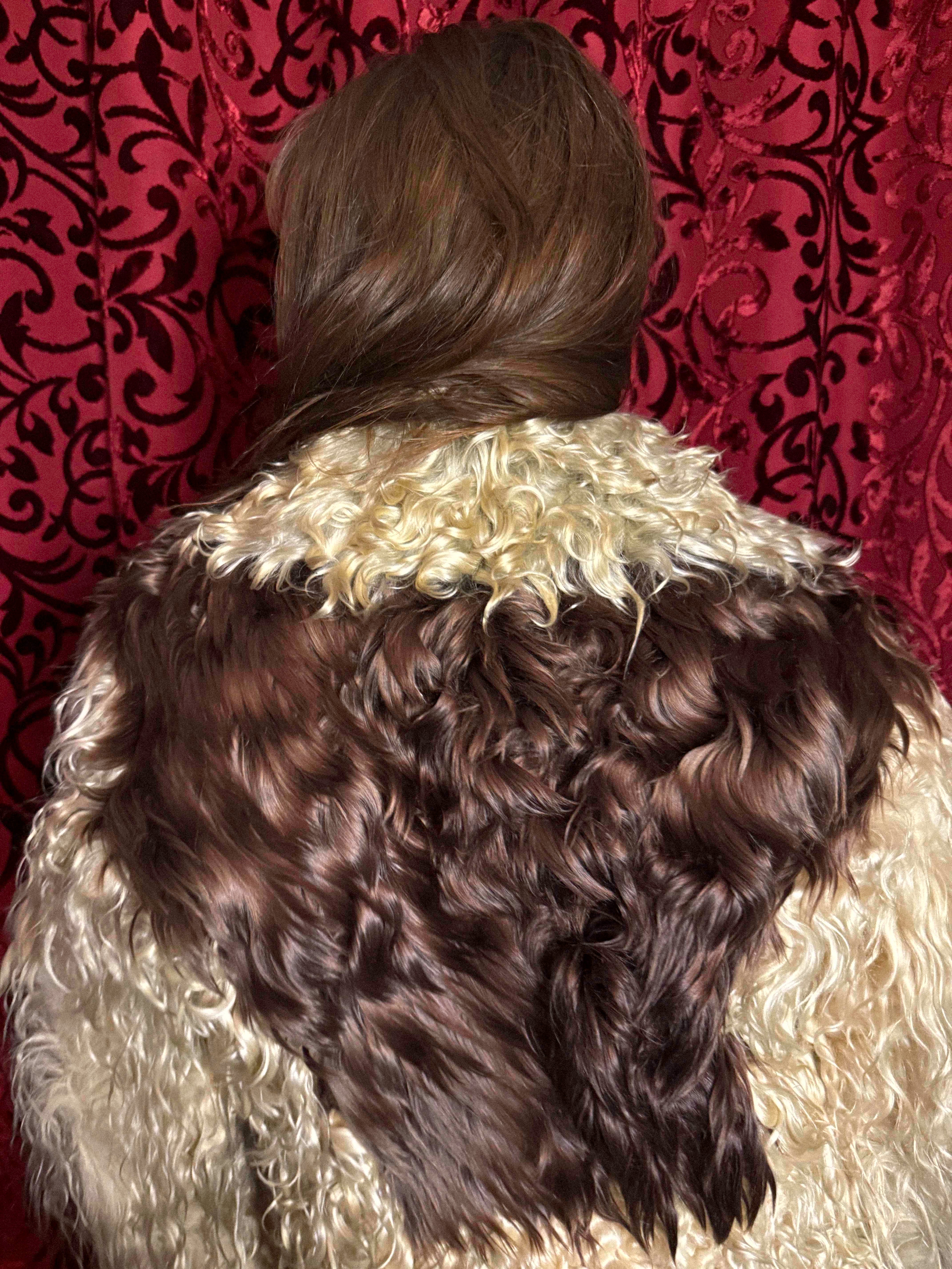 Rare 1960s–70s Tibetan Lamb Jacket – Two-Tone Curly Fur with Sculptural Sleeves