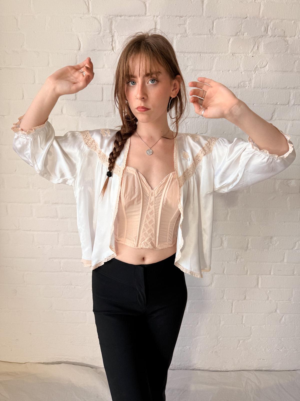 1930s Ivory Liquid Satin Bed Jacket