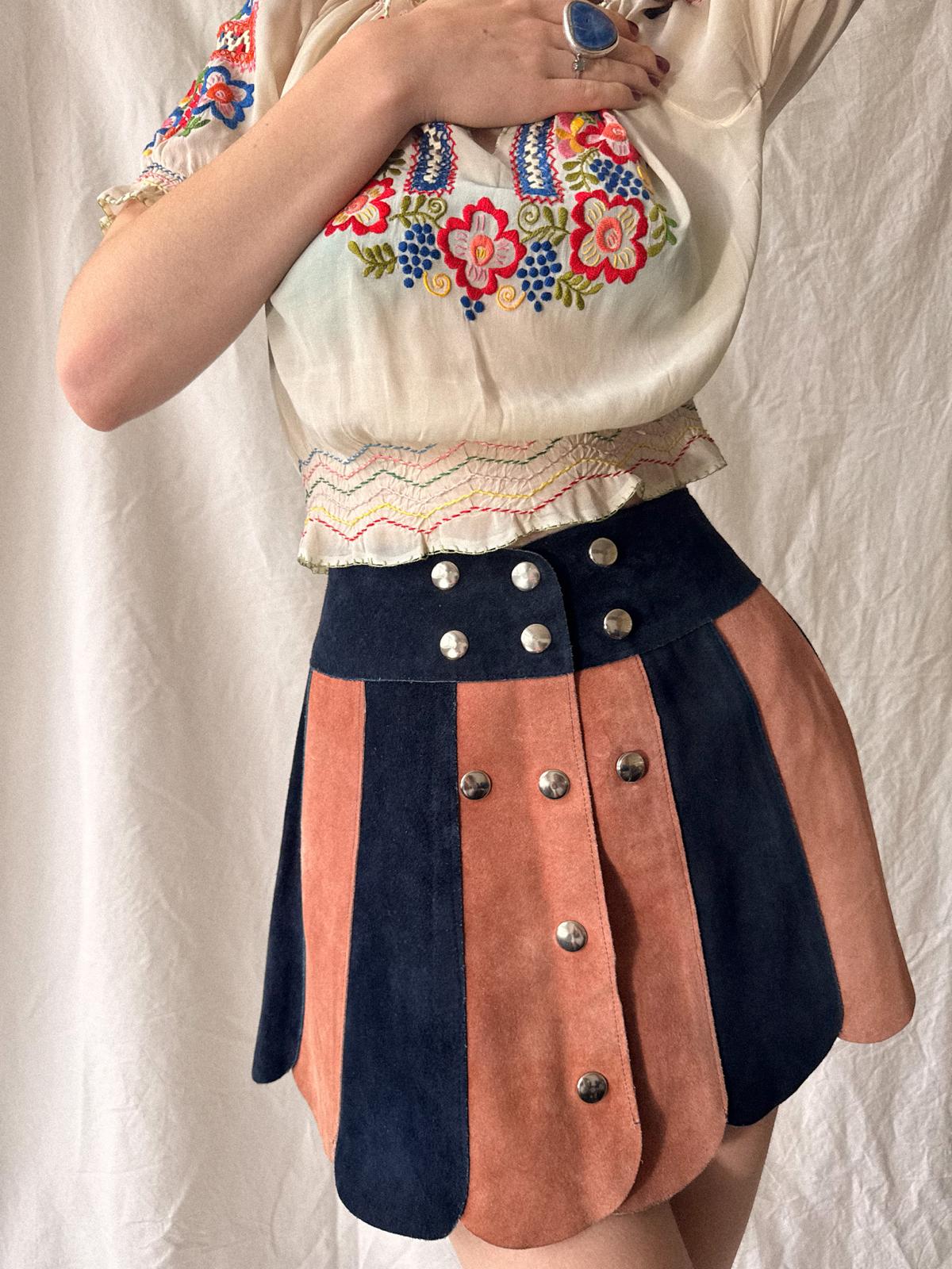 Vintage 1960s Two-Tone Suede Mini Skirt