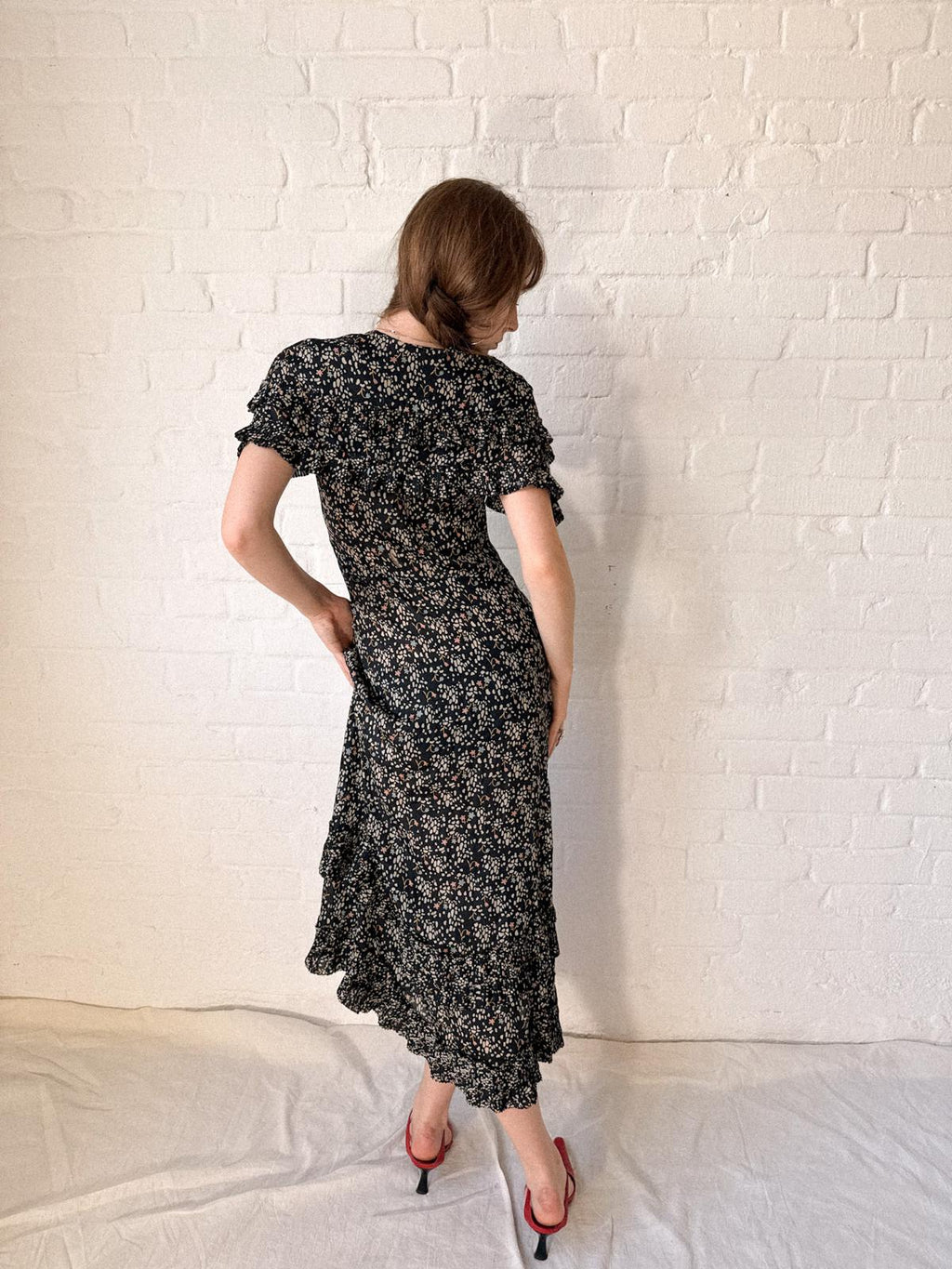 1920s Black Silk Voile Capelet Dress with Pleated Ruffle Hem | Flapper Day Dress | Rare Antique Silk Dress