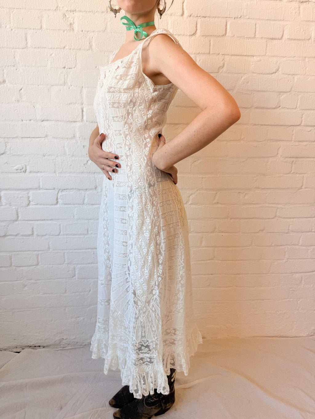 Antique 1910s Edwardian Lace Lingerie Dress – White Cotton & Lace Wedding Dress