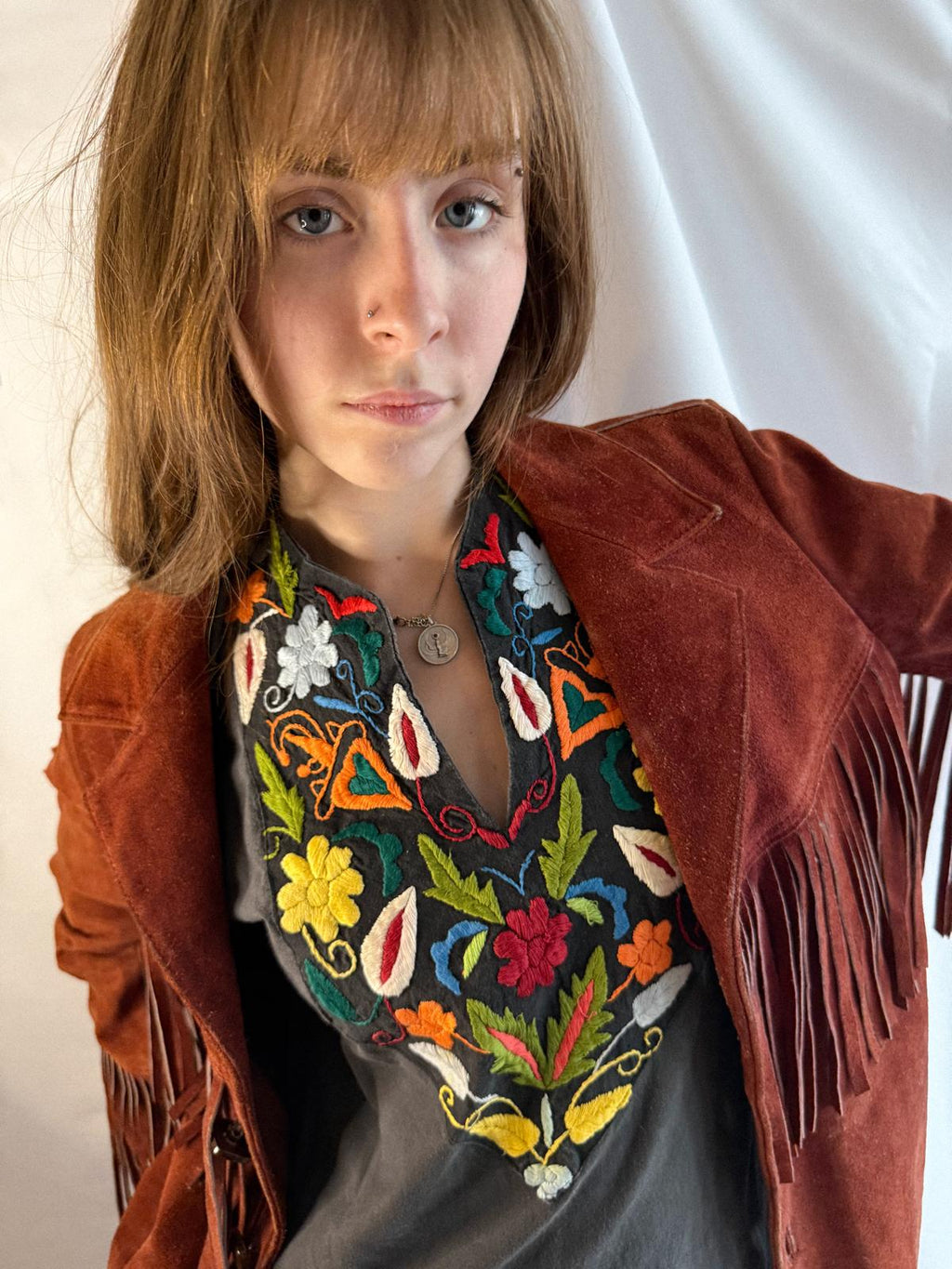 1960s Mexican Suede Fringe Jacket in Berry Rust Red
