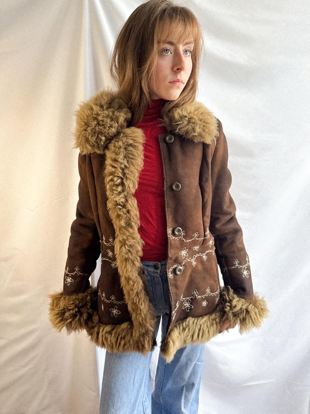 1970s Embroidered Shearling Afghan Style Coat