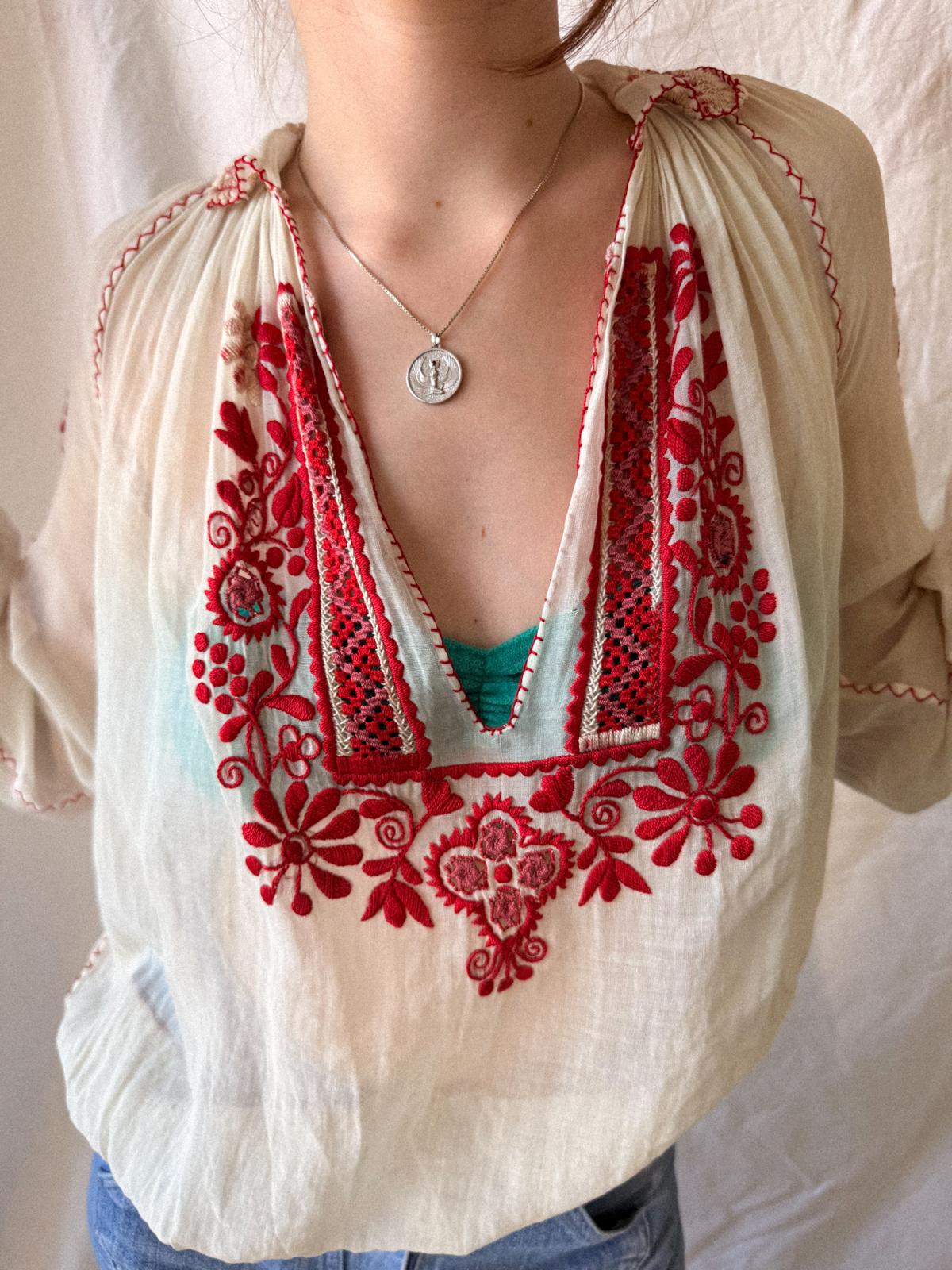 Vintage Romanian Folk Blouse in Fine Cotton Gauze | c. 1915–1930