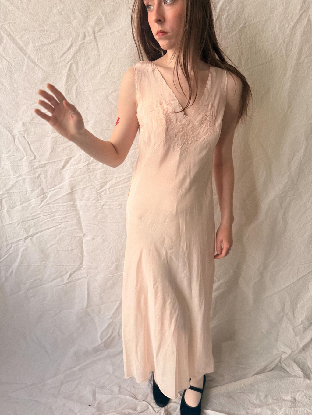 1930s Baby Pink Bias-Cut Silk Slip Dress