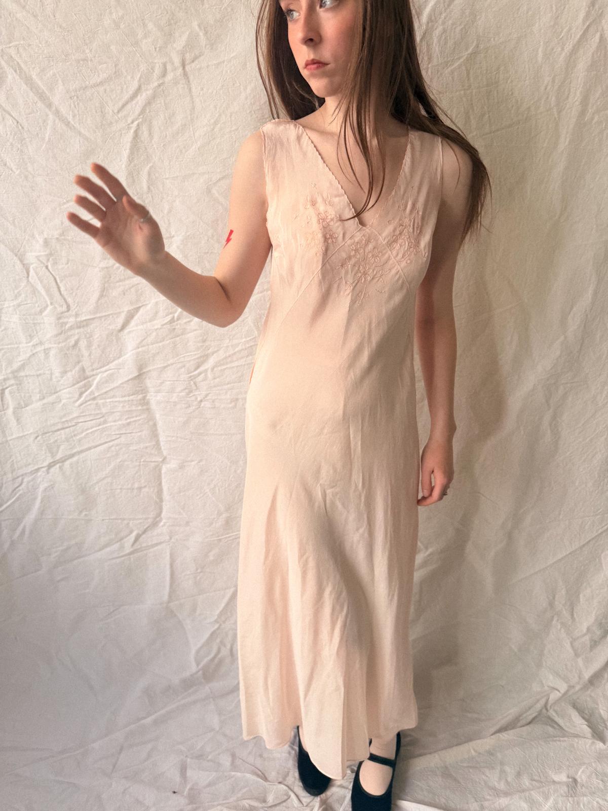 1930s Baby Pink Bias-Cut Silk Slip Dress