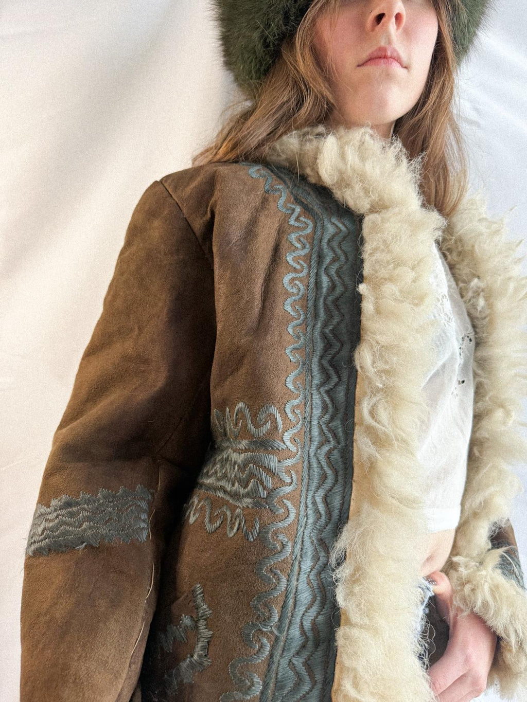 Authentic 1960s Afghan Sheepskin Hippie Coat with Hand Embroidery