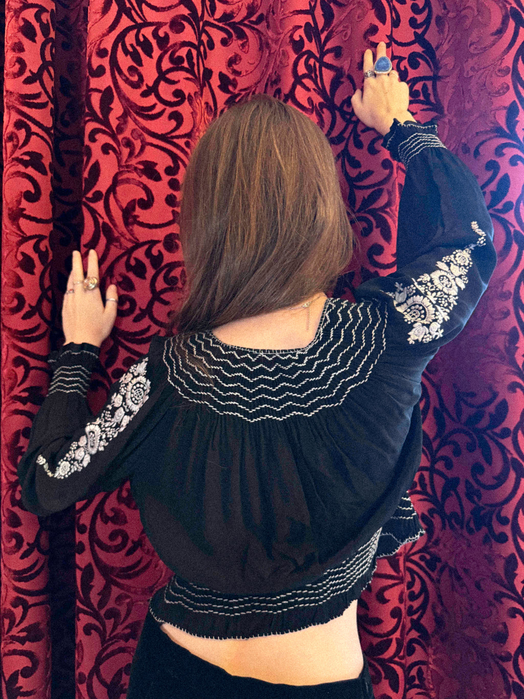 1930s Black & White Embroidered Peasant Penny Lane Blouse