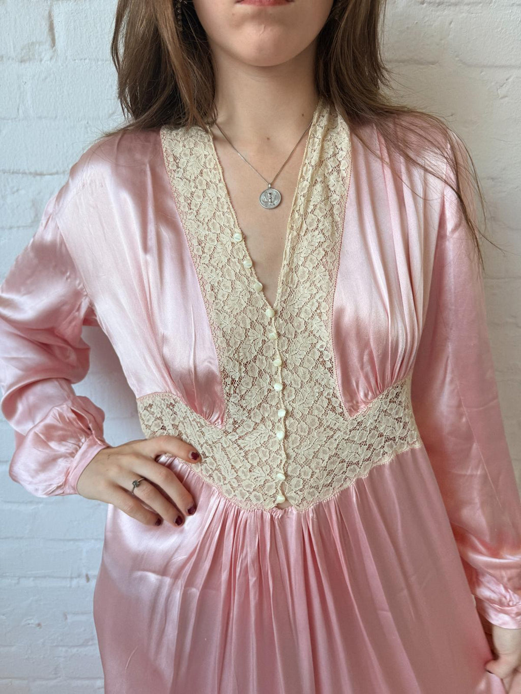 1930s Sik Satin and Lace Nightgown
