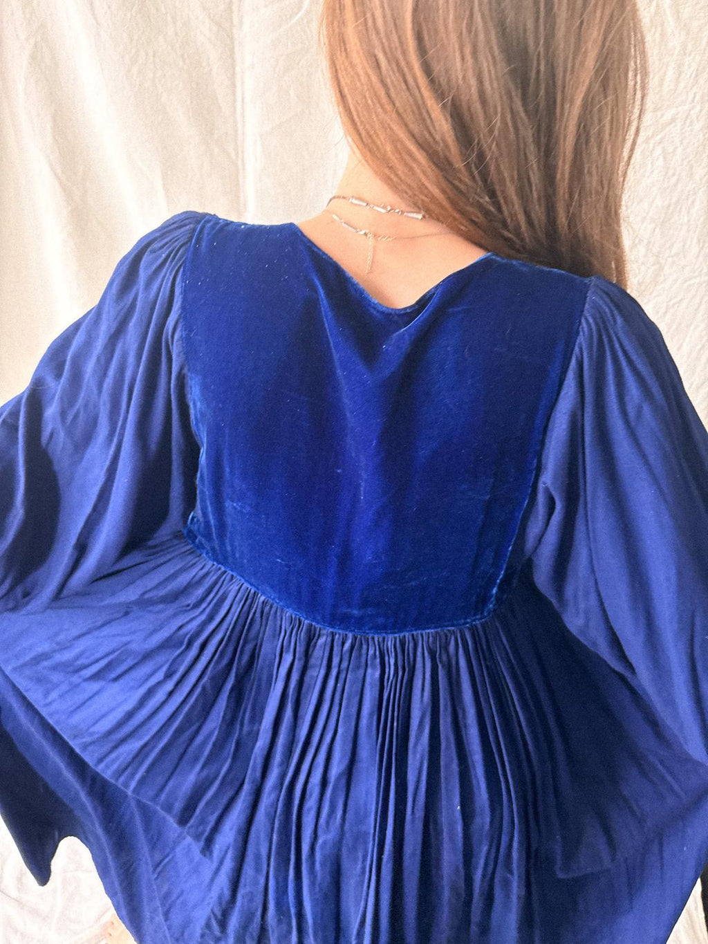 1970s Afghan Folk Dress in Cobalt Blue Velvet & Handworked Tribal Yoke