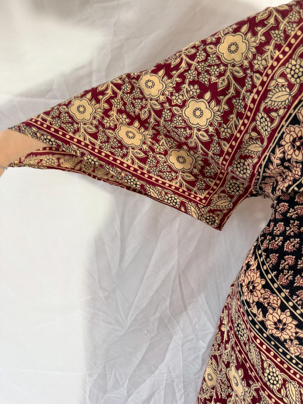1970s Kaiser Indian Block Print Cotton Maxi Kaftan Dress