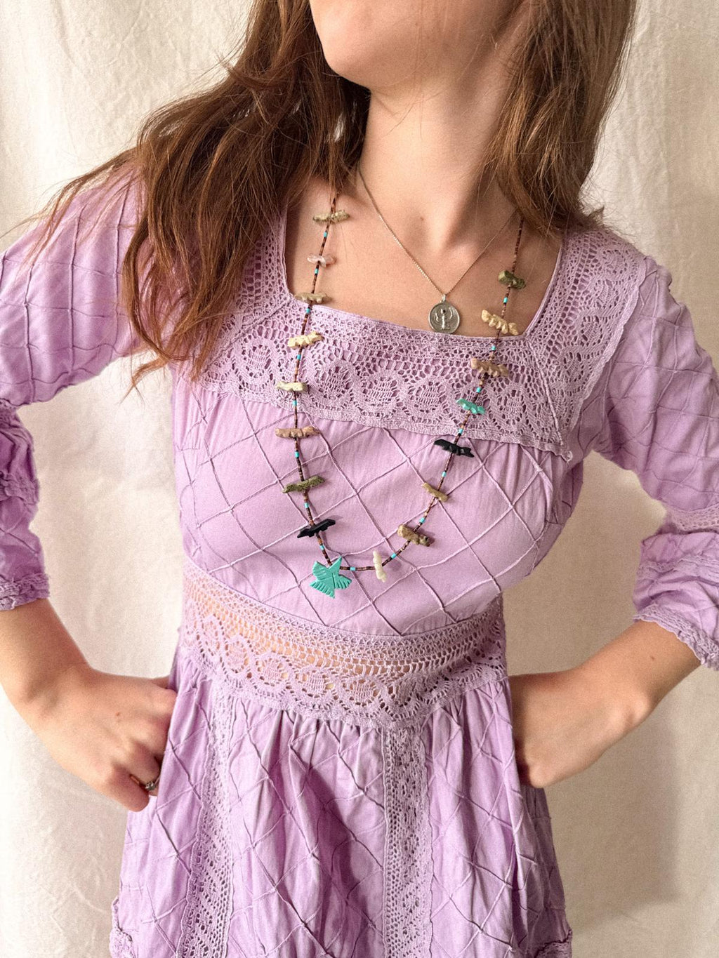 Lavender Quilted Cotton Lace Mini Dress | 1960s–70s Mexico