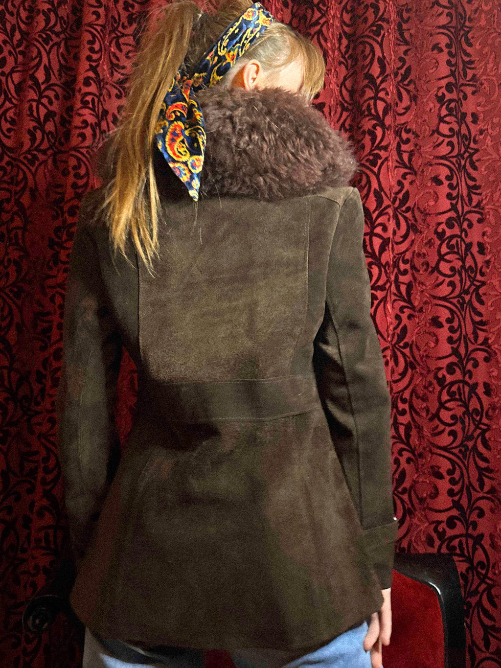 1970s Penny Lane Shearling Jacket – Deep Chocolate Brown with Lush Sheepskin Collar