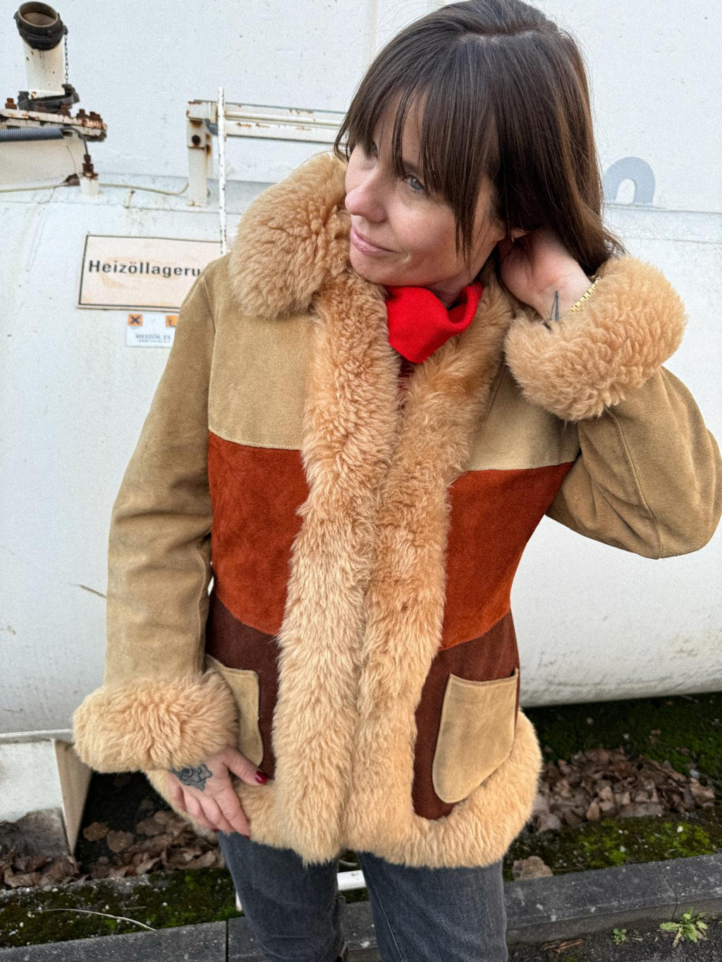 Rare 1970s Penny Lane Sheepskin Coat – Three-Colour Suede with Plush Shearling Trim