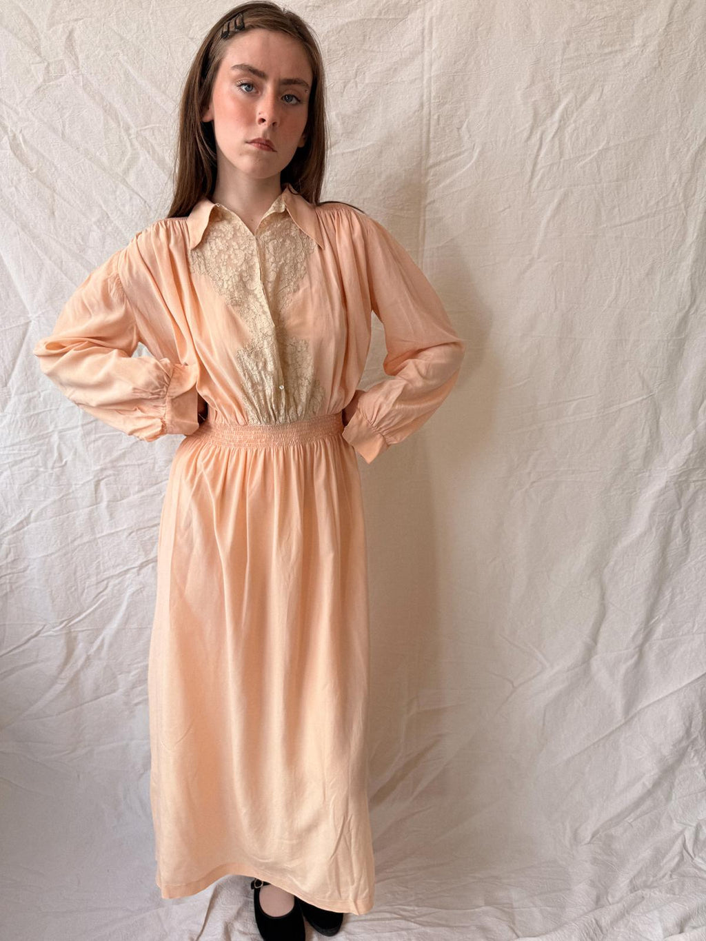 1930s Salmon Silk and Lace Nightgown