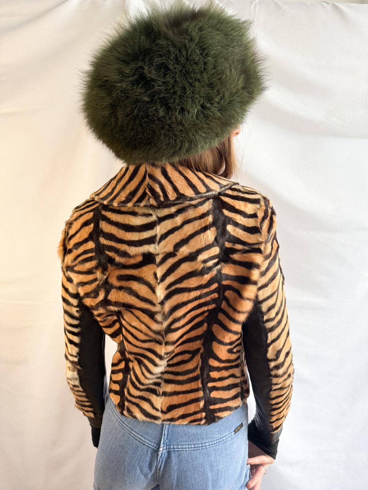 1970s Tiger Print Calf Hair & Leather Cropped Jacket