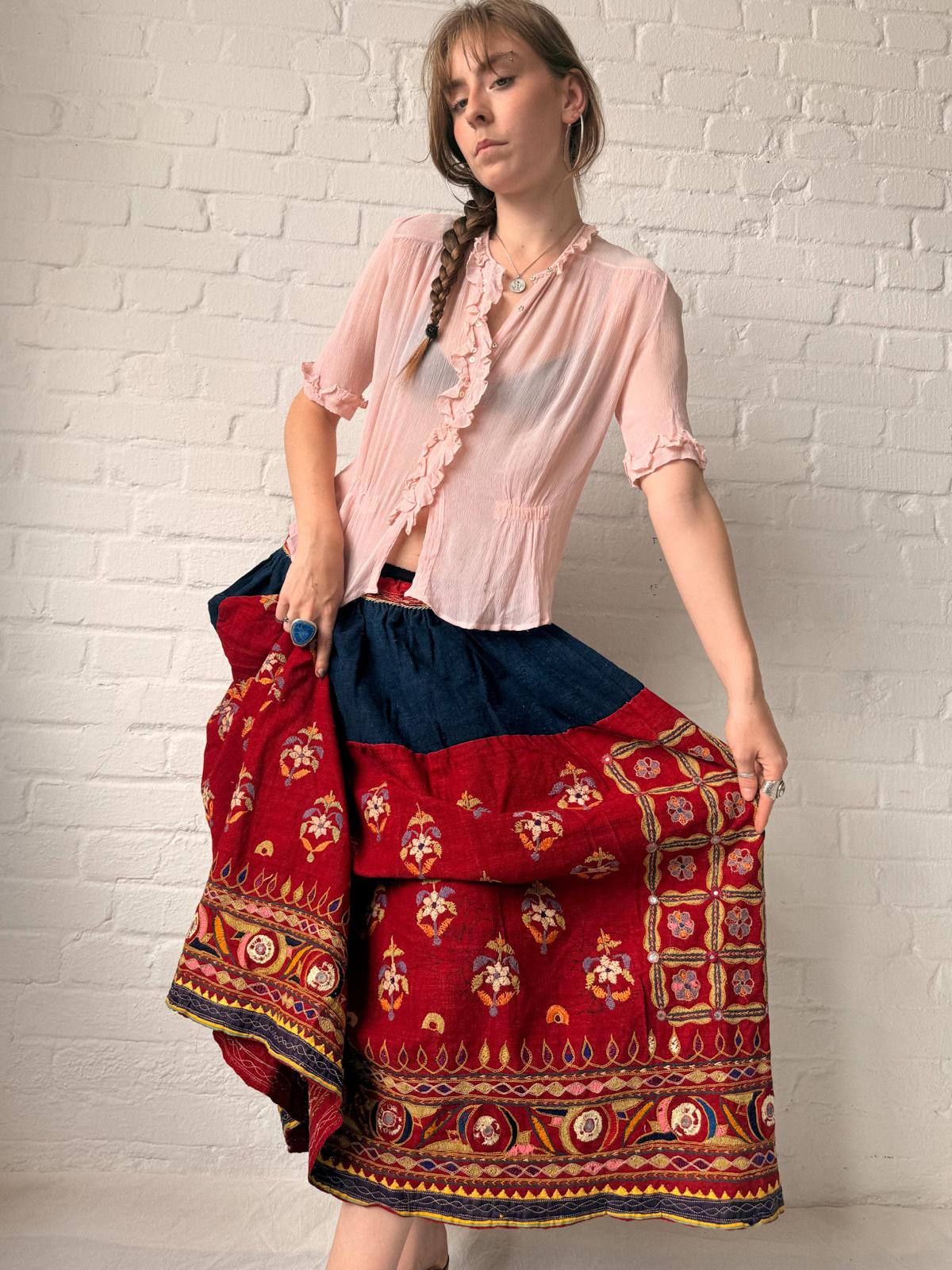 1960s Gujarati Embroidered Folk Skirt