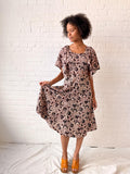 1970s Indian Block Print Cotton Dress with Butterfly Sleeves