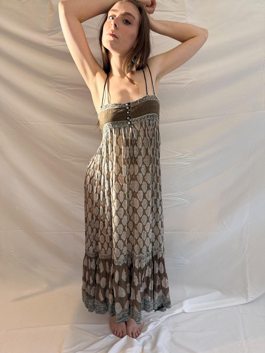 1970er Indianisches Baumwoll-Gaze-Trägerkleid