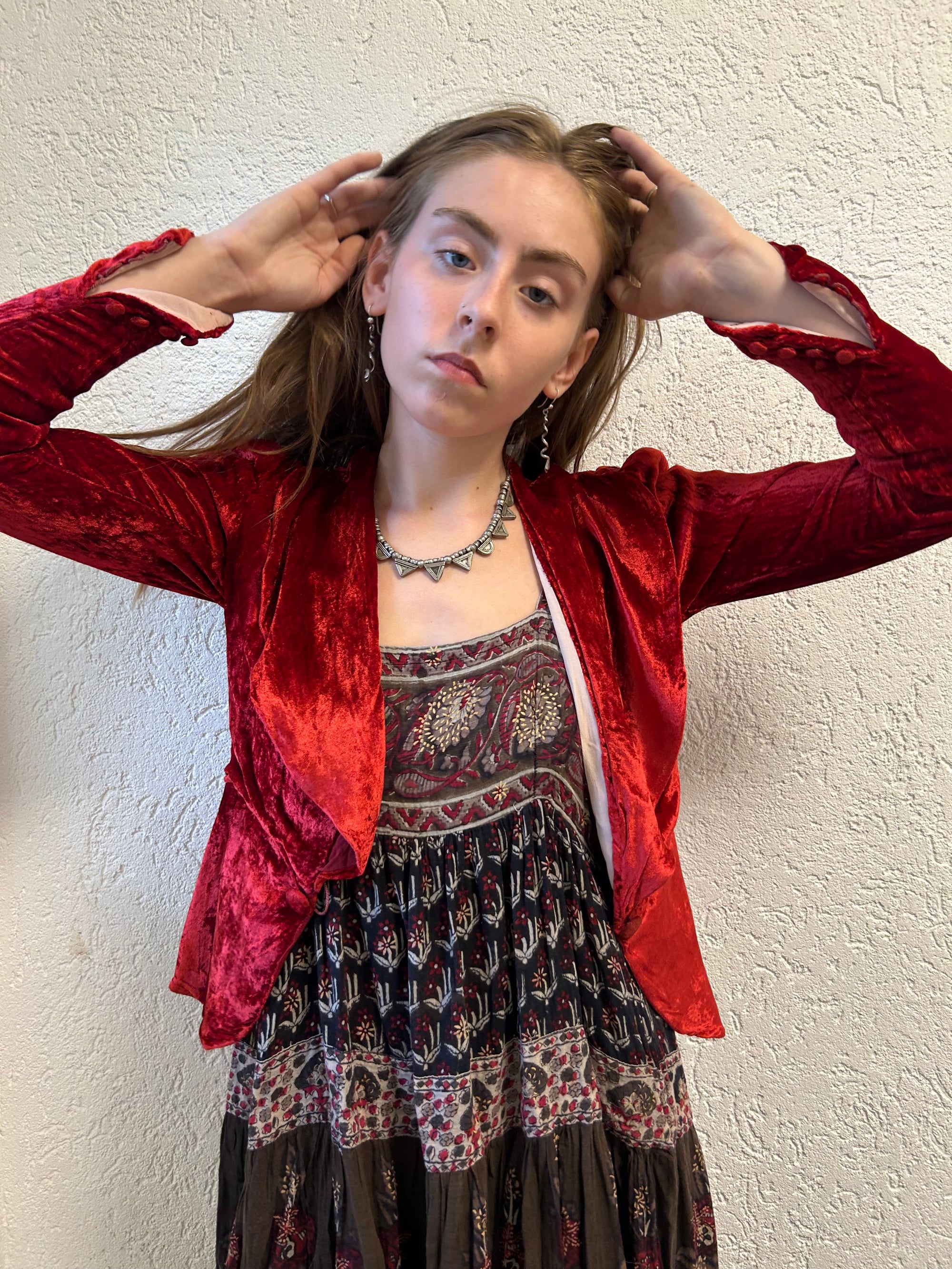 1930s Crimson Silk Velvet Jacket