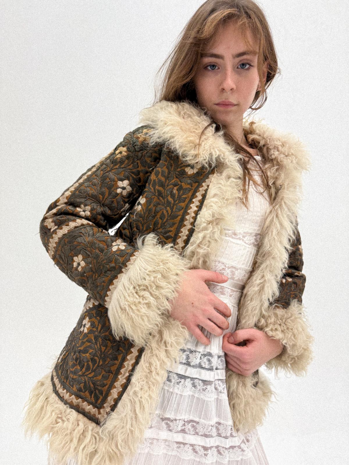 1970s Embroidered Leather &amp; Lambswool Jacket – Afghan Folkloric Crossover