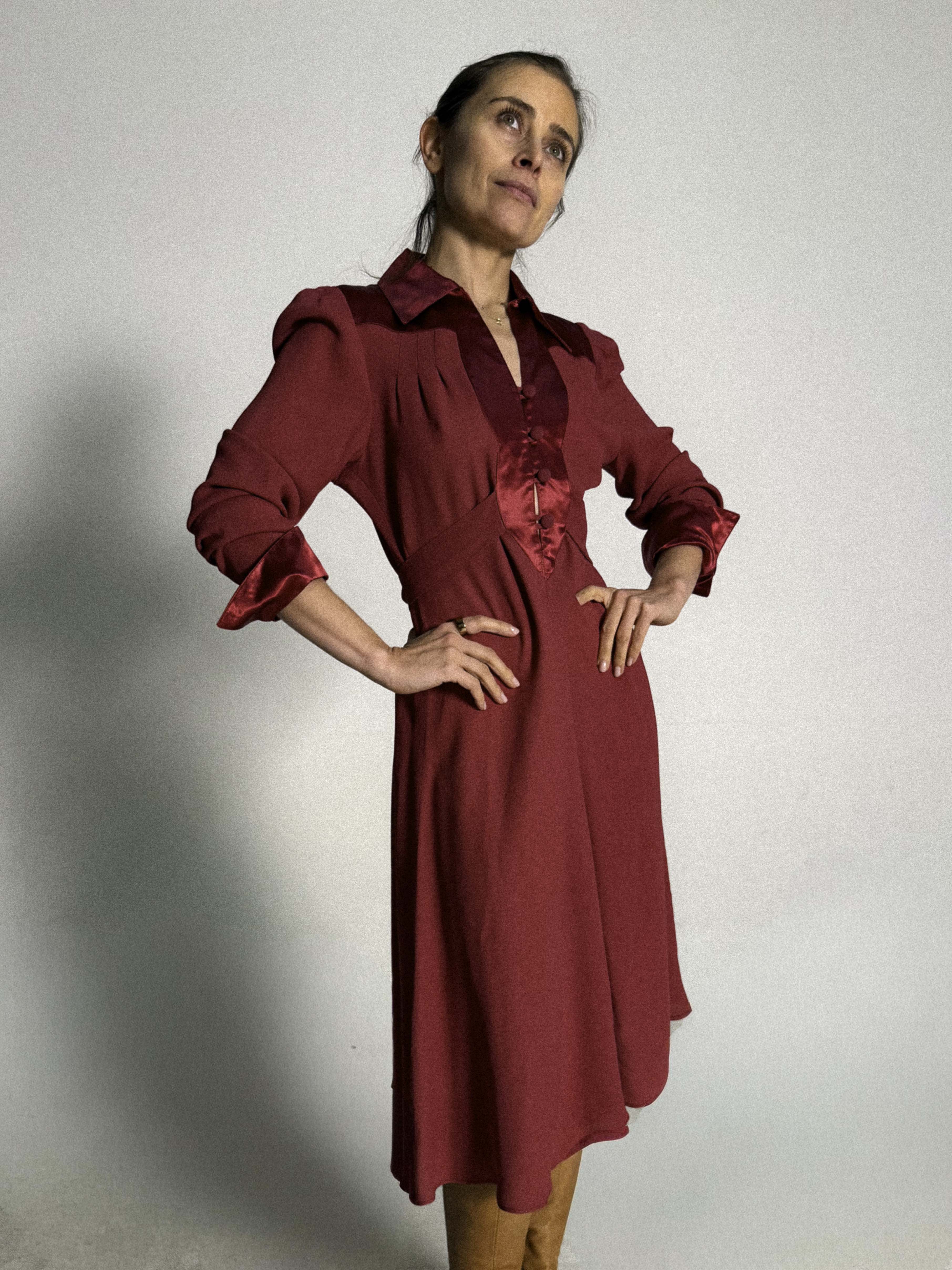 1970s Ossie Clark for Radley Moose Crêpe Dress with Satin Trimmings