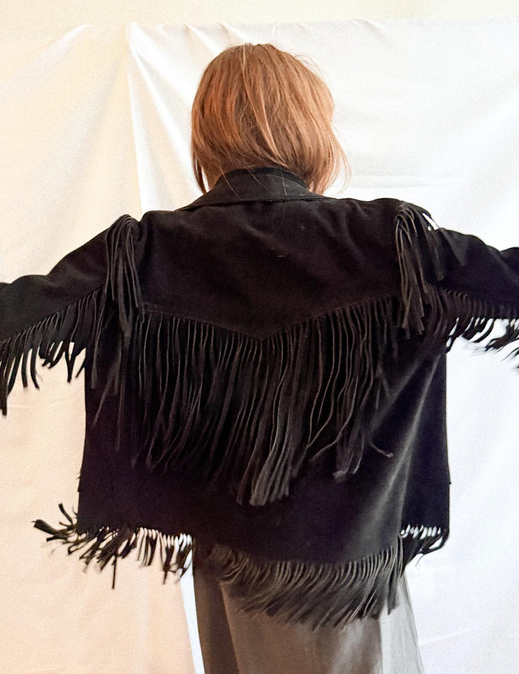 1970s/80s  Black Suede Fringe Jacket with Silver Conchos Unisex