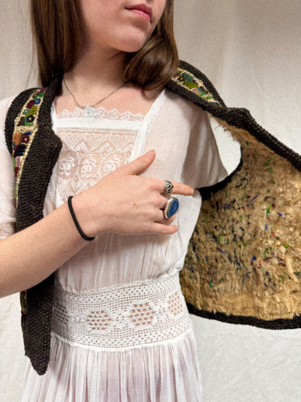 Early-mid 20th Century Romanian Transylvanian Leather Sheepskin Embroidered Vest