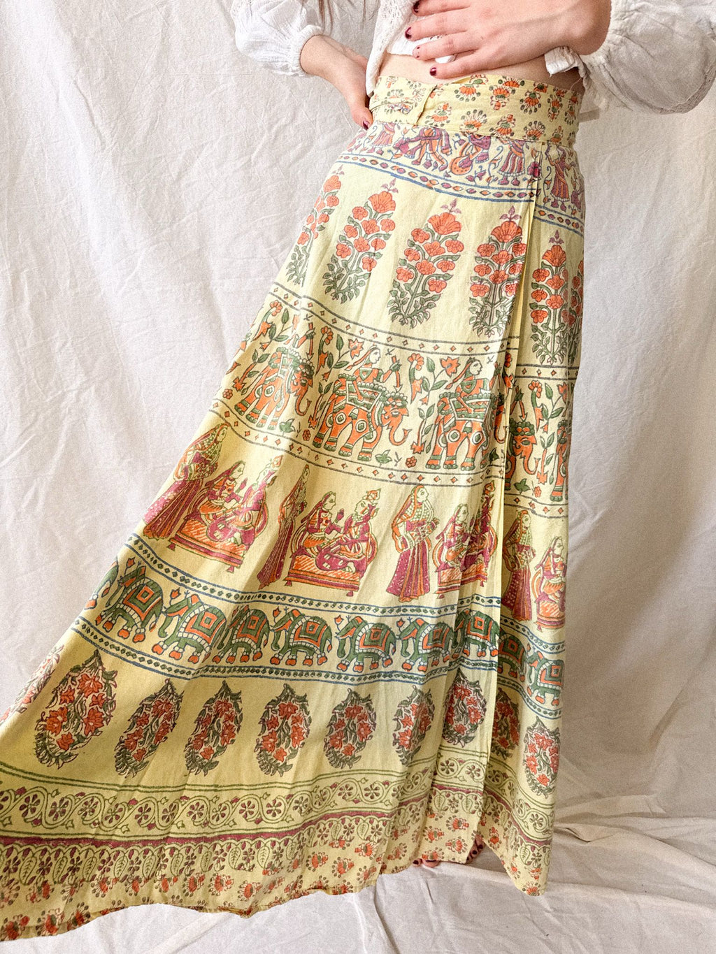 Vintage 1970s Indian Block Print Wrap Skirt