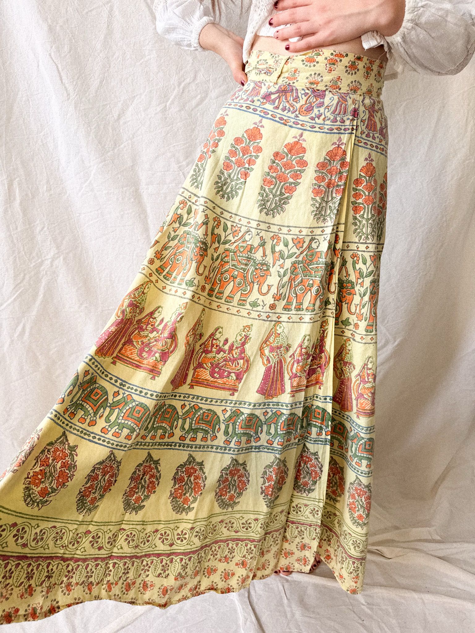 Vintage 1970s Indian Block Print Wrap Skirt