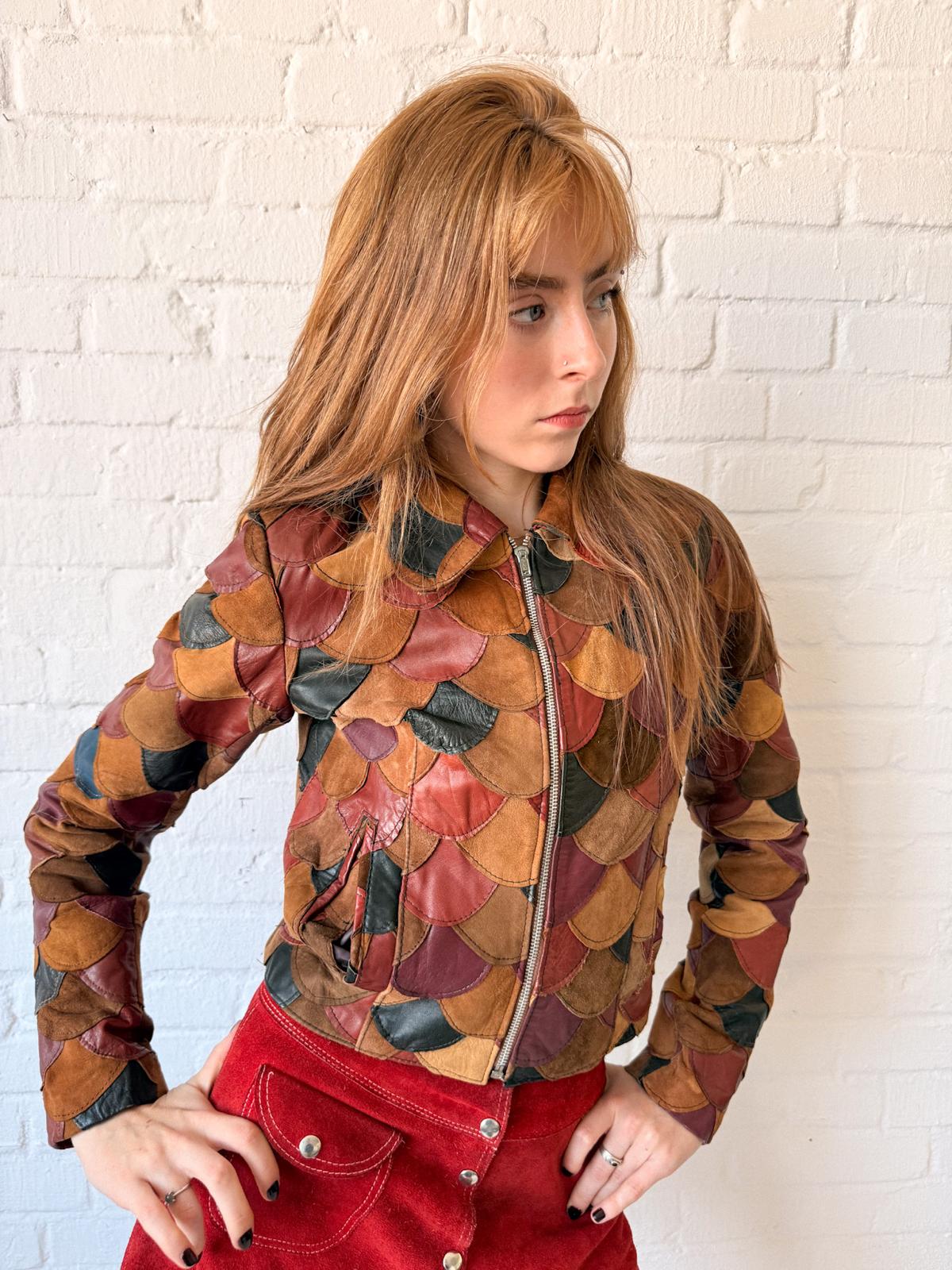 1970s Multicolour Leather & Suede Fish Scale Patchwork Jacket