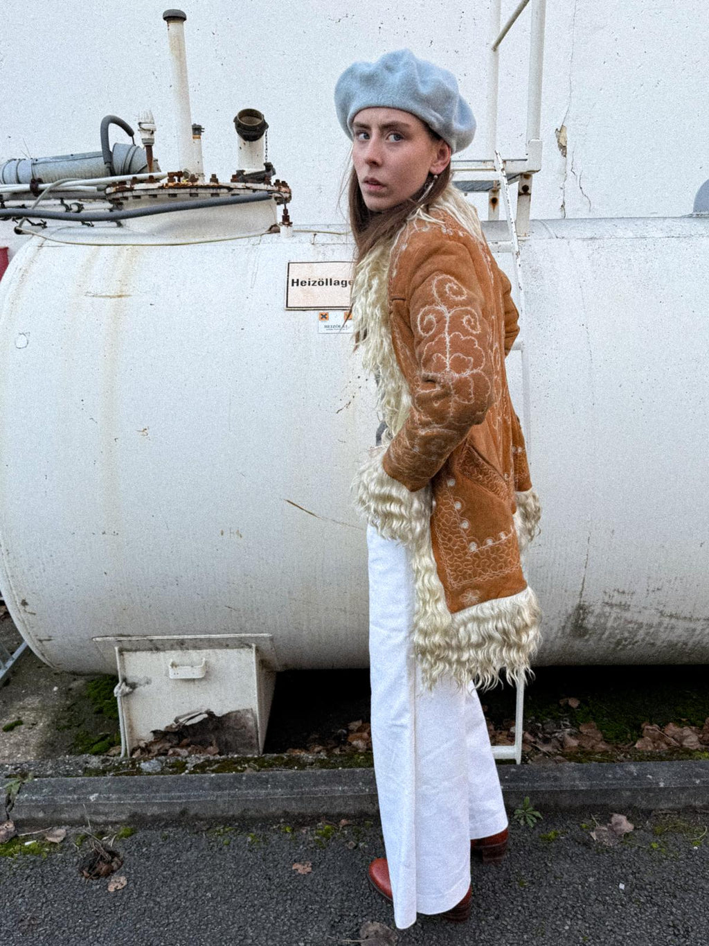 Rare 1960s/70s Afghan Penny Lane Sheepskin Hippie Coat with Floral Embroidery