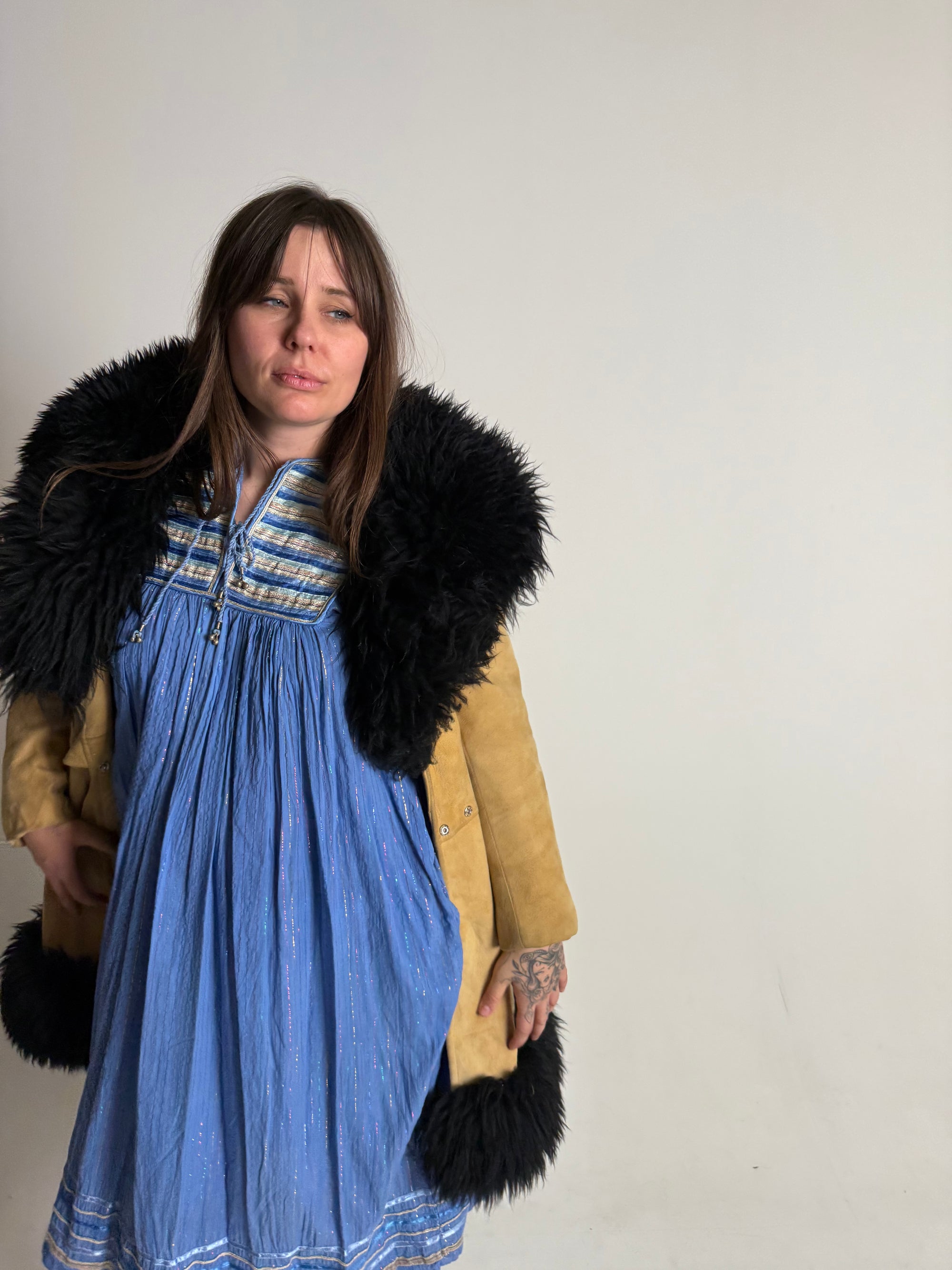 1970s Cotton Gauze and Lurex Dress