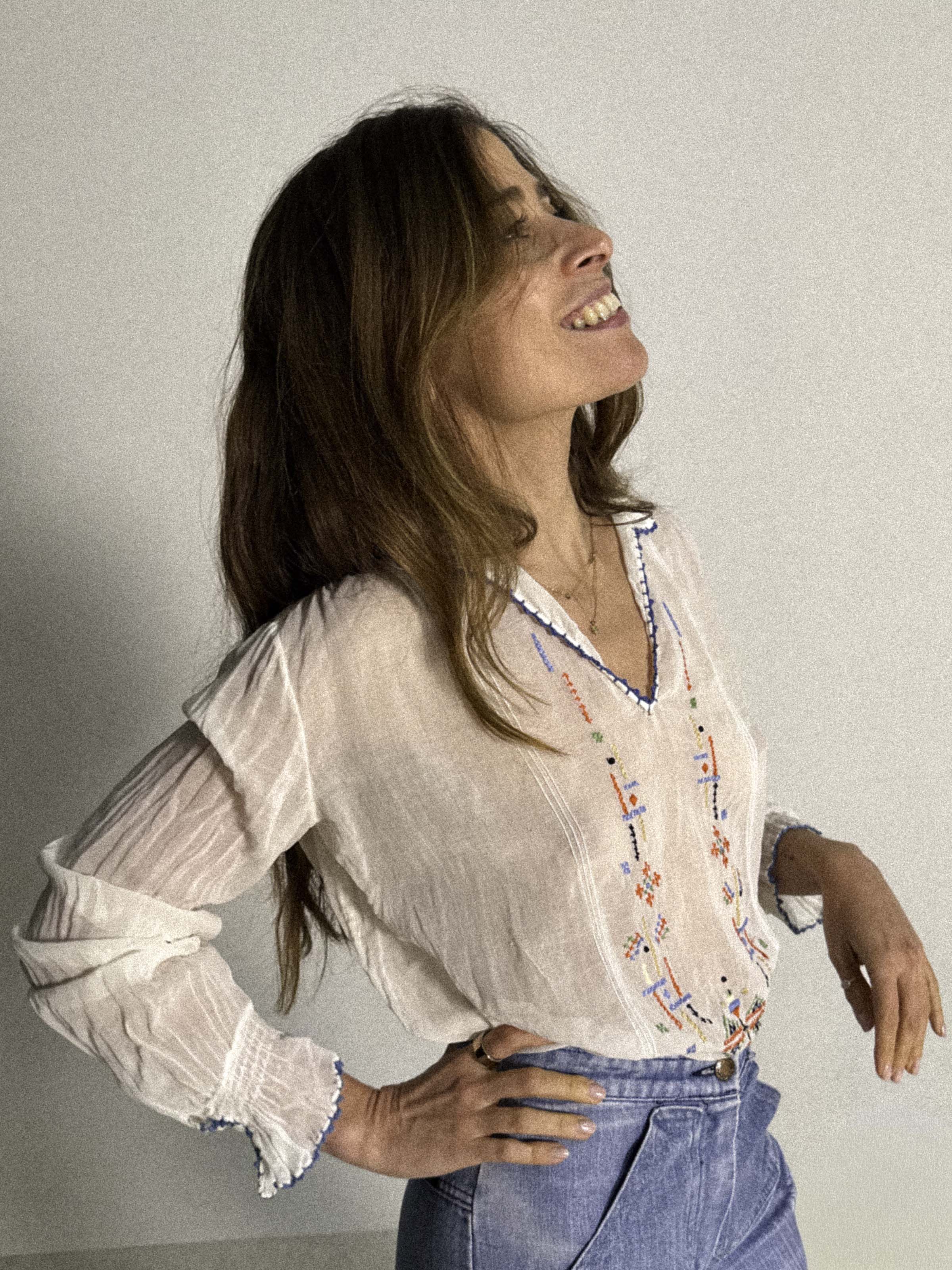 1930s Embroidered Cotton Gauze Blouse